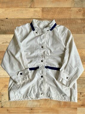 Vintage Chori White and Navy Blue Snap Front Windbreaker Jacket Tagged Medium